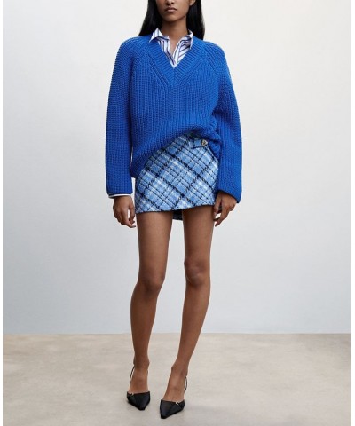 Women's V-Neck Knit Sweater Blue $39.60 Sweaters