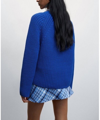 Women's V-Neck Knit Sweater Blue $39.60 Sweaters