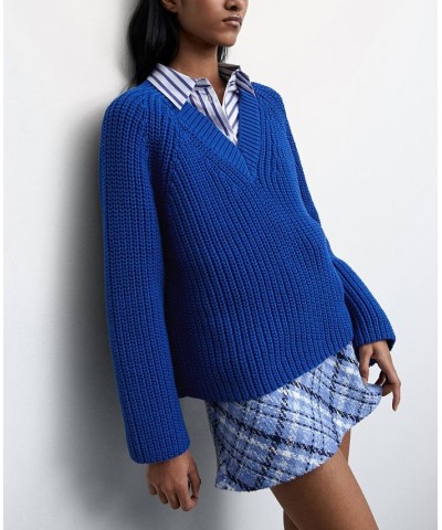 Women's V-Neck Knit Sweater Blue $39.60 Sweaters