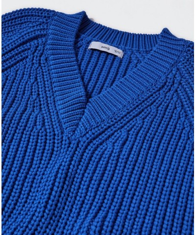 Women's V-Neck Knit Sweater Blue $39.60 Sweaters