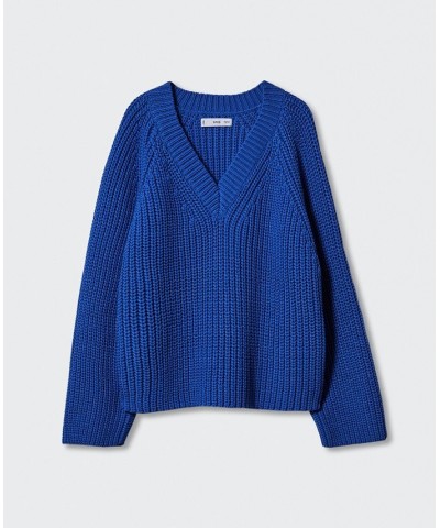 Women's V-Neck Knit Sweater Blue $39.60 Sweaters