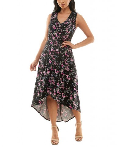 Juniors' Floral-Print Ruffled-Neck High-Low Fit & Flare Dress Color 6 Black Floral $22.05 Dresses