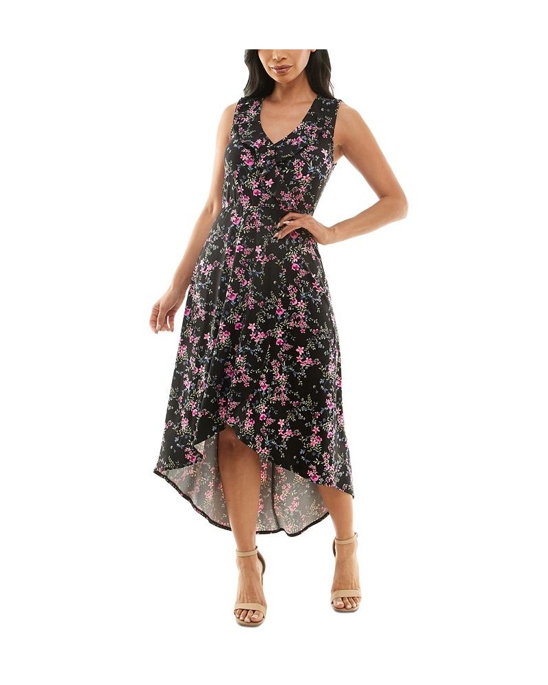 Juniors' Floral-Print Ruffled-Neck High-Low Fit & Flare Dress Color 6 Black Floral $22.05 Dresses