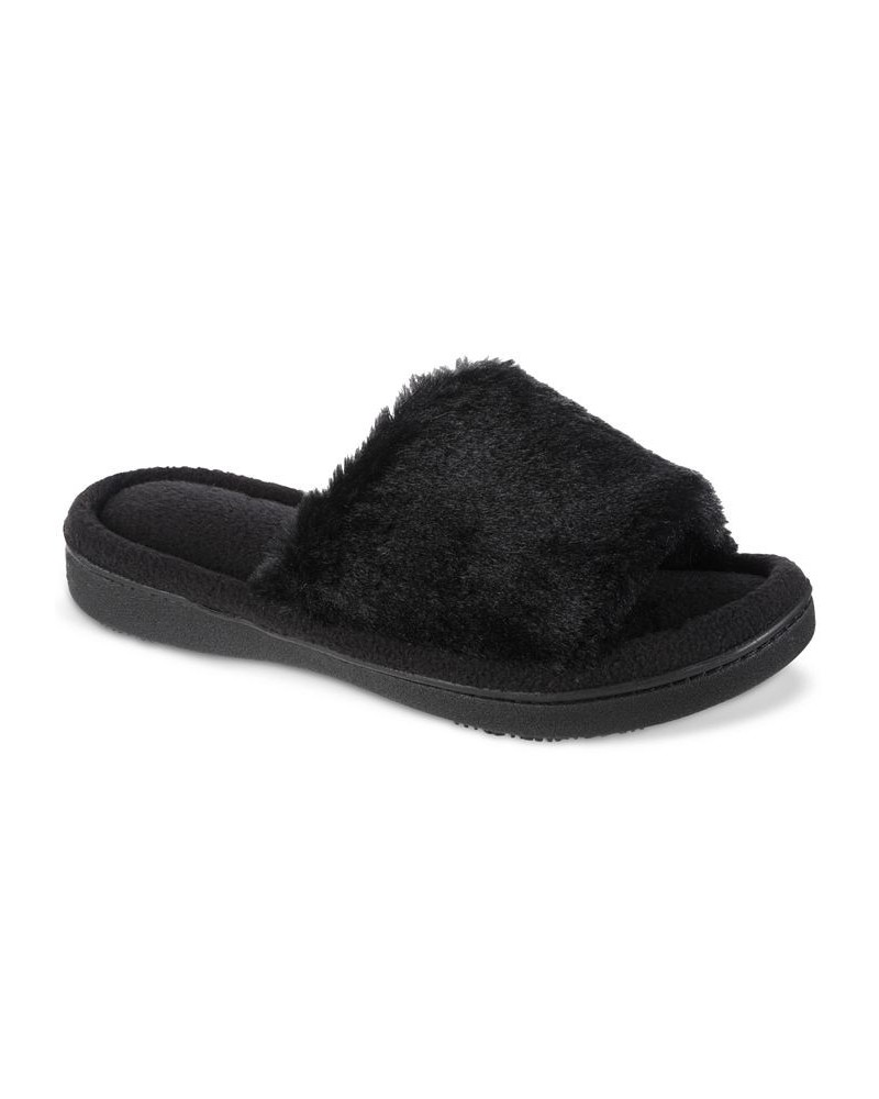 Women's Laurel Faux Fur Slide Slippers Black $10.12 Shoes