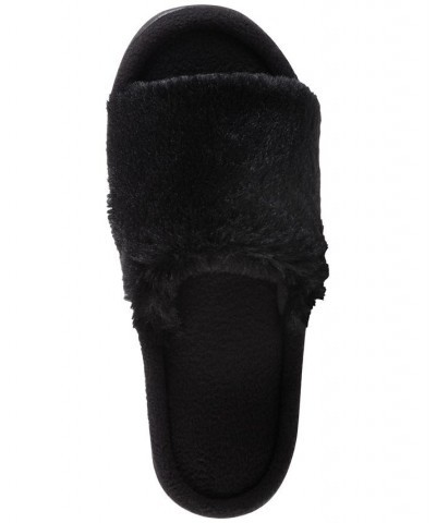 Women's Laurel Faux Fur Slide Slippers Black $10.12 Shoes