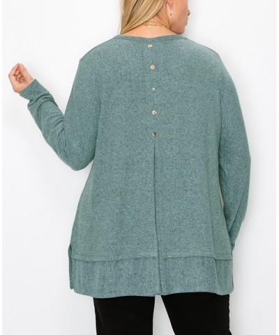 Plus Size Cozy Long Sleeve Pleat Button Back Top Seafoam $22.68 Tops