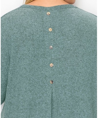 Plus Size Cozy Long Sleeve Pleat Button Back Top Seafoam $22.68 Tops