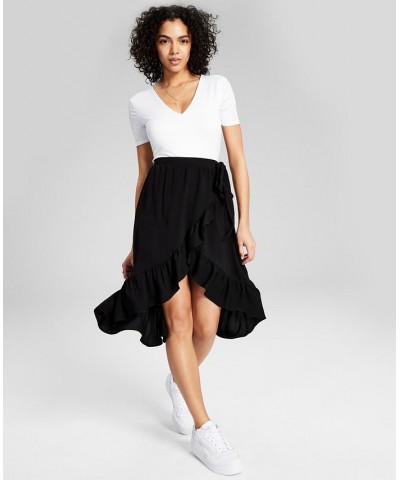 Women's Ruffled High-Low Midi Skirt Black $24.78 Skirts