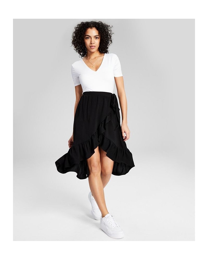 Women's Ruffled High-Low Midi Skirt Black $24.78 Skirts