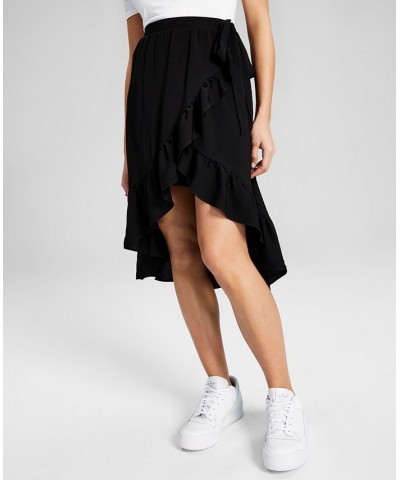 Women's Ruffled High-Low Midi Skirt Black $24.78 Skirts