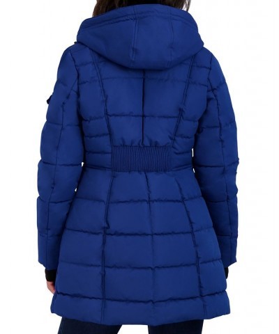 Women's Faux-Fur-Trim Hooded Puffer Coat Blue $64.00 Coats