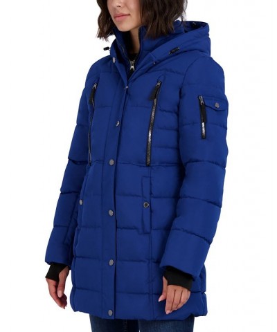 Women's Faux-Fur-Trim Hooded Puffer Coat Blue $64.00 Coats