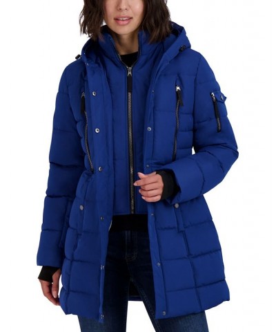 Women's Faux-Fur-Trim Hooded Puffer Coat Blue $64.00 Coats