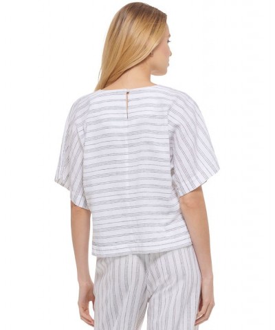 Women's Striped Dolman Elbow-Sleeve Cropped Top White/black $53.46 Tops