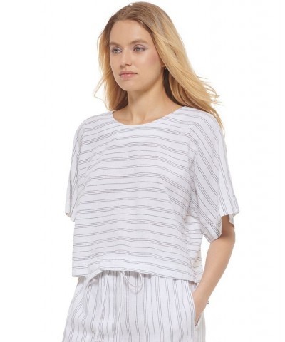 Women's Striped Dolman Elbow-Sleeve Cropped Top White/black $53.46 Tops