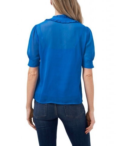 Puffed-Sleeve Ruffled Blouse Santorini Sky $31.92 Tops