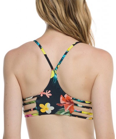 Women's Tropical Island Alani Printed Racerback Bikini Top Black Tropical $34.65 Swimsuits