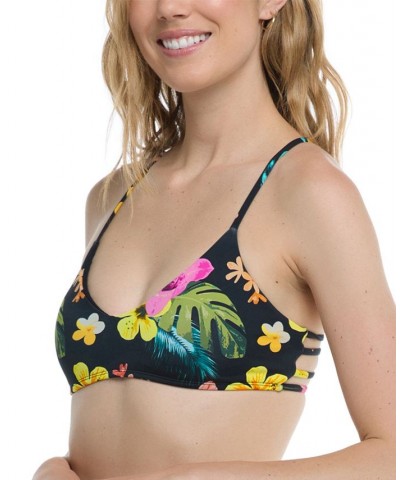 Women's Tropical Island Alani Printed Racerback Bikini Top Black Tropical $34.65 Swimsuits