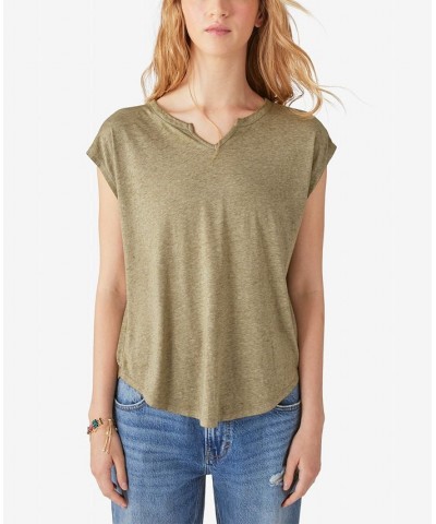 Women's Notch-Neck Dolman-Sleeve T-Shirt Winter Moss $27.72 Tops