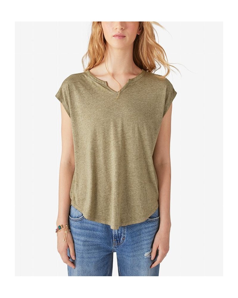 Women's Notch-Neck Dolman-Sleeve T-Shirt Winter Moss $27.72 Tops