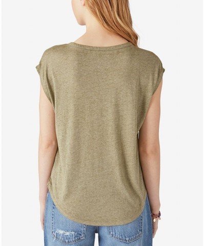 Women's Notch-Neck Dolman-Sleeve T-Shirt Winter Moss $27.72 Tops