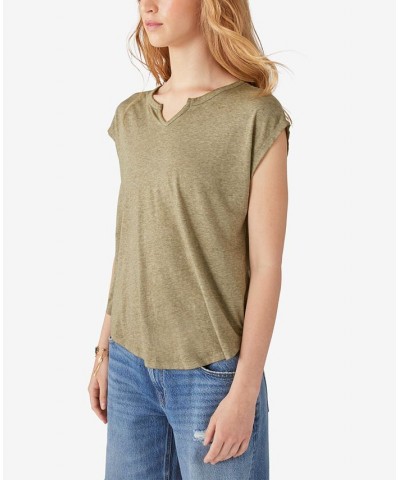 Women's Notch-Neck Dolman-Sleeve T-Shirt Winter Moss $27.72 Tops