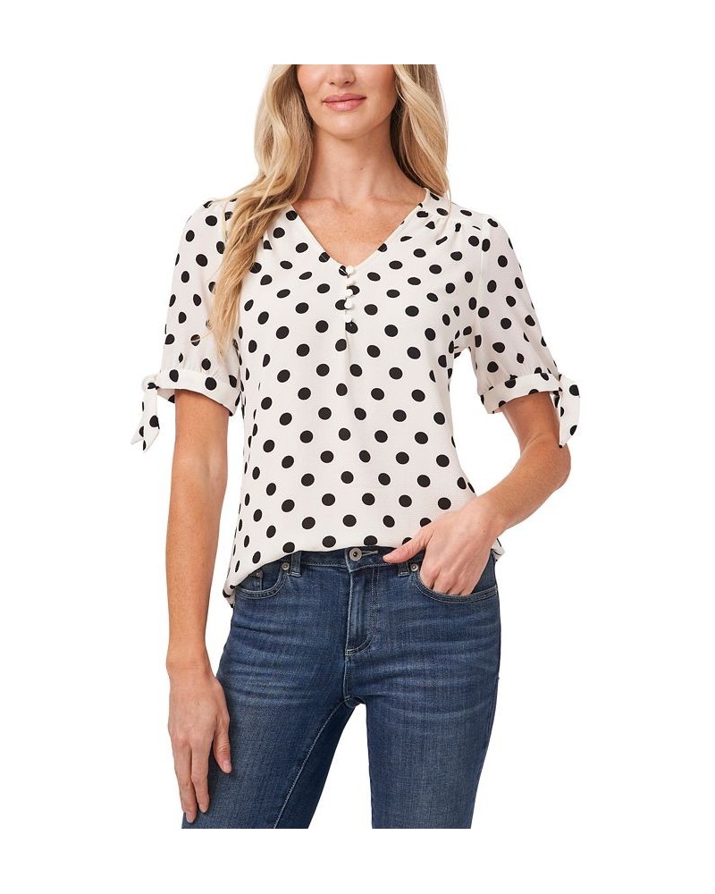 Women's Disco Dot Tie-Sleeve Short Sleeve Blouse White $19.66 Tops