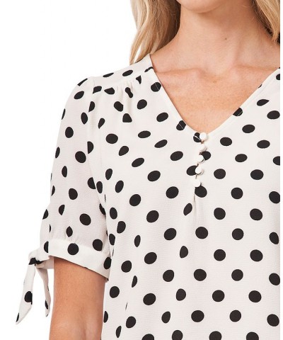 Women's Disco Dot Tie-Sleeve Short Sleeve Blouse White $19.66 Tops