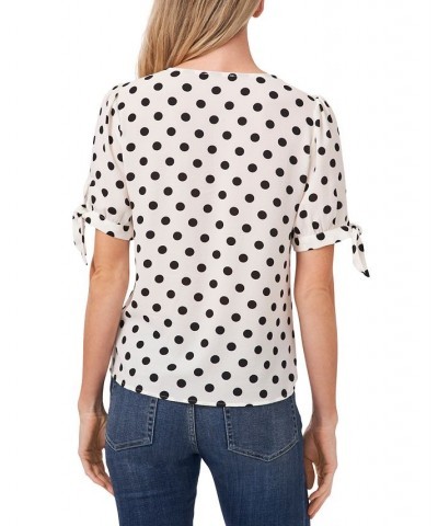 Women's Disco Dot Tie-Sleeve Short Sleeve Blouse White $19.66 Tops