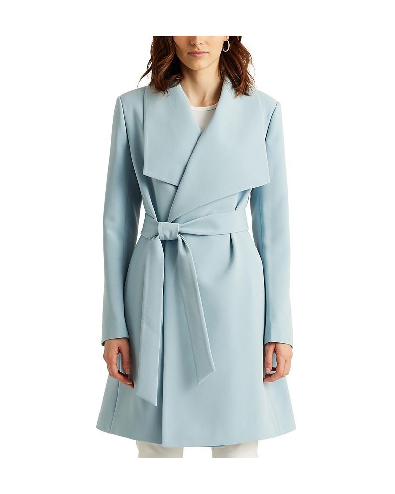 Women's Petite Crepe Belted Wrap Coat Dusty Blue $41.60 Coats