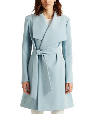 Women's Petite Crepe Belted Wrap Coat Dusty Blue $41.60 Coats