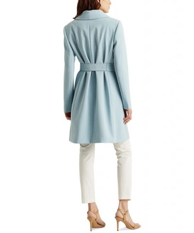 Women's Petite Crepe Belted Wrap Coat Dusty Blue $41.60 Coats