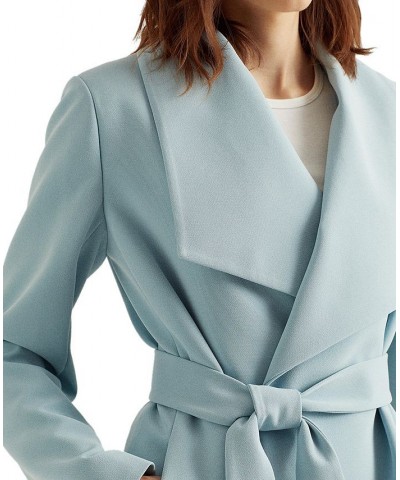 Women's Petite Crepe Belted Wrap Coat Dusty Blue $41.60 Coats