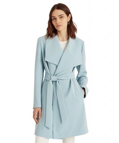 Women's Petite Crepe Belted Wrap Coat Dusty Blue $41.60 Coats