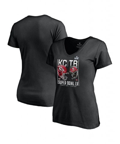 Women's Tampa Bay Buccaneers vs. Kansas City Chiefs Super Bowl LV Matchup Plus Size Play Clock V-Neck T-shirt Black $14.80 Tops