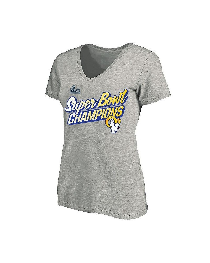 Women's Los Angeles Rams Super Bowl LVI Champions Paint Script V-Neck Plus Size T-shirt Heathered Gray $23.50 Tops