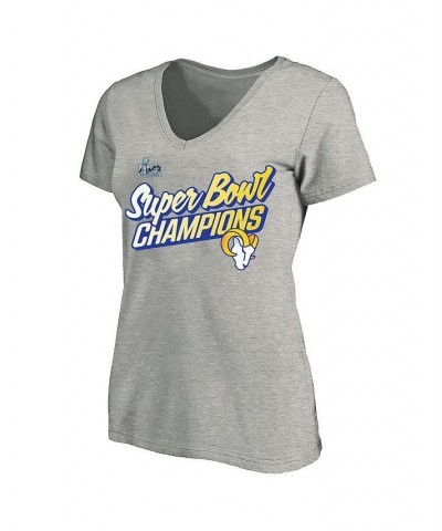 Women's Los Angeles Rams Super Bowl LVI Champions Paint Script V-Neck Plus Size T-shirt Heathered Gray $23.50 Tops