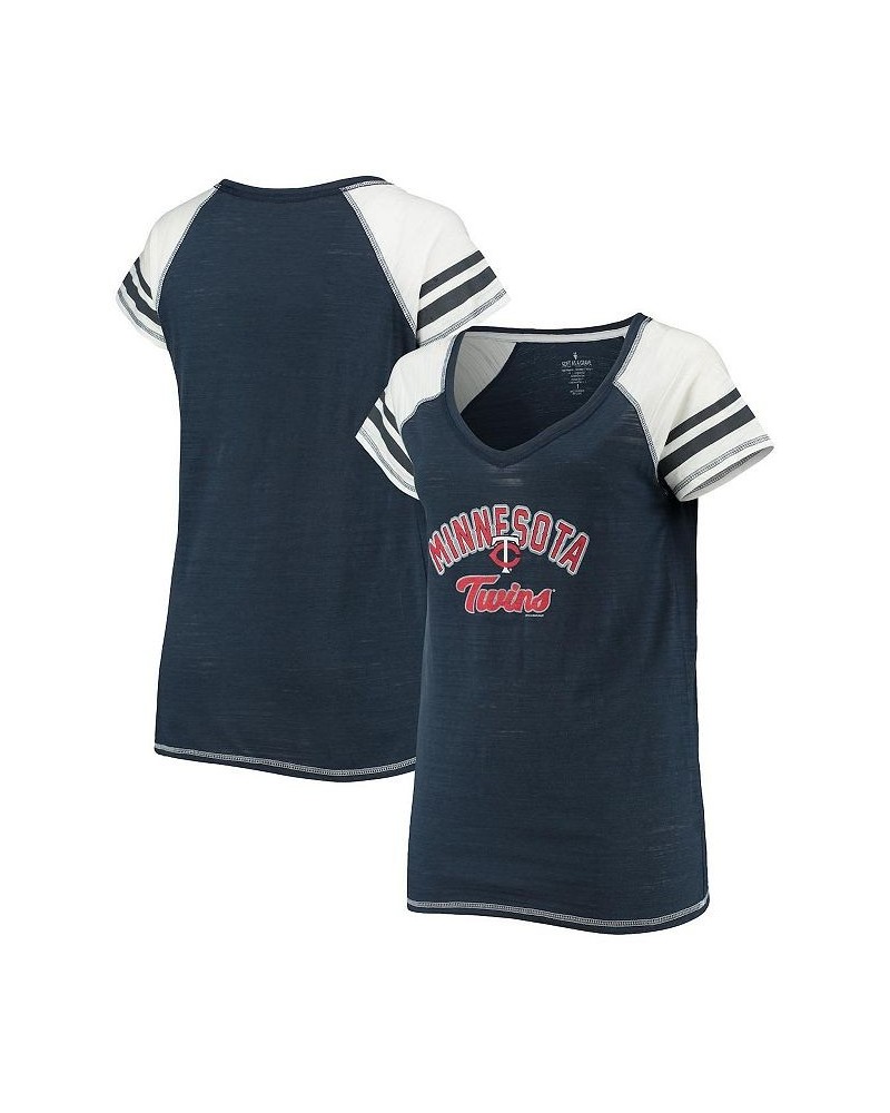 Women's Navy Minnesota Twins Curvy Colorblock Tri-Blend Raglan V-Neck T-shirt Navy $33.59 Tops