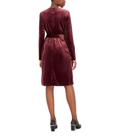 Women's Velvet Long-Sleeve Wrap Dress Red $26.85 Dresses