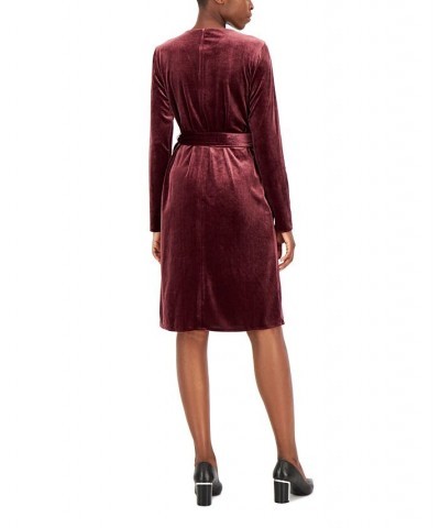 Women's Velvet Long-Sleeve Wrap Dress Red $26.85 Dresses