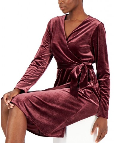 Women's Velvet Long-Sleeve Wrap Dress Red $26.85 Dresses