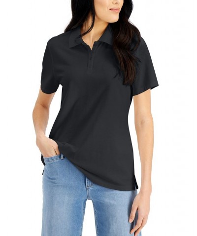 Petite Knit Cotton Polo Deep Black $9.50 Tops