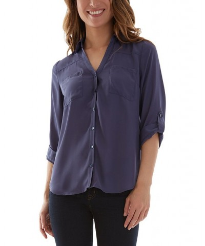 Juniors' V-Neck Utility Shirt Denim $19.60 Tops