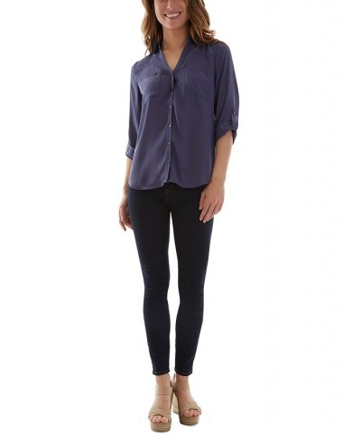 Juniors' V-Neck Utility Shirt Denim $19.60 Tops