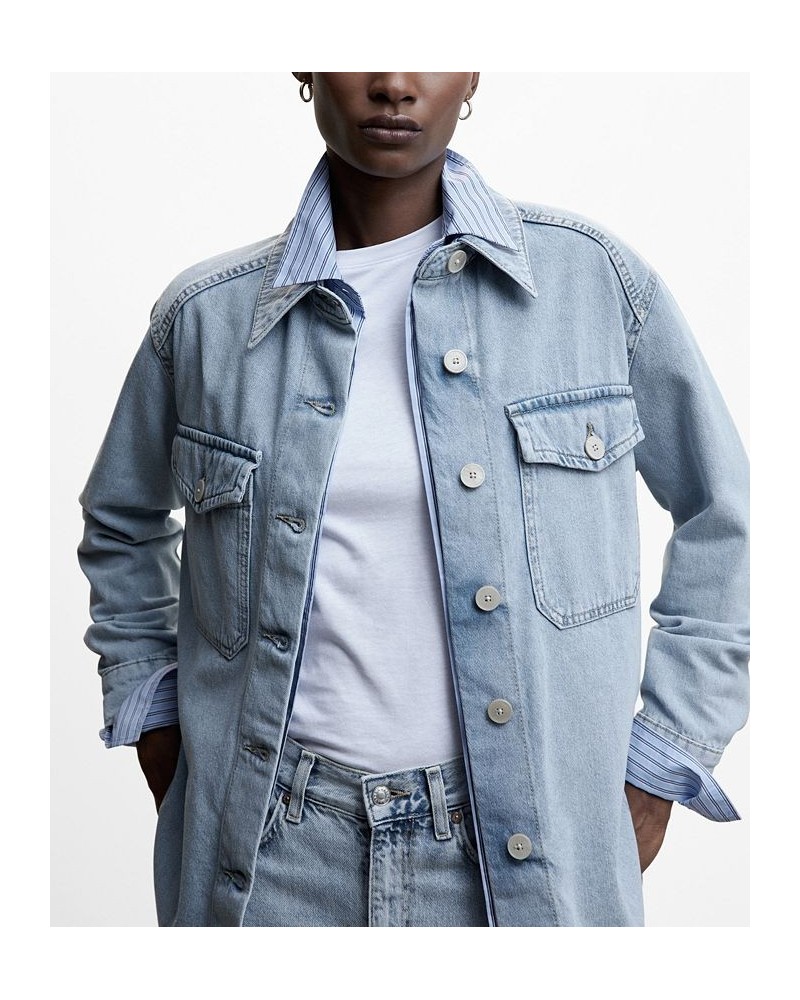 Women's Oversized Denim Overshirt Medium Blue $40.79 Jackets
