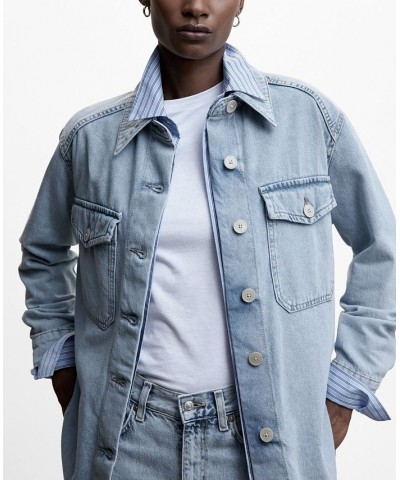 Women's Oversized Denim Overshirt Medium Blue $40.79 Jackets