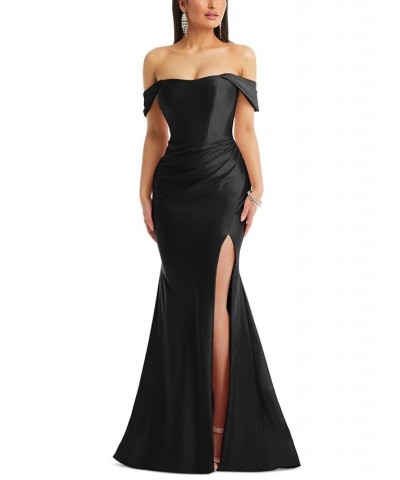 Women's Off-The-Shoulder Corset Satin Mermaid Gown Black $107.52 Dresses