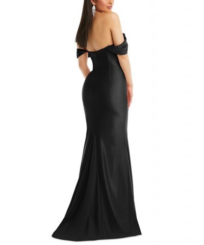 Women's Off-The-Shoulder Corset Satin Mermaid Gown Black $107.52 Dresses