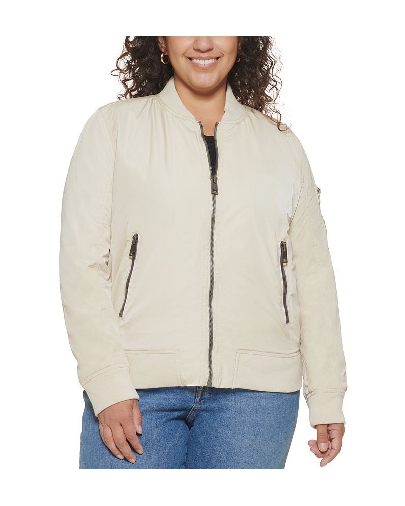 Trendy Plus Size Melanie Bomber Jacket Sand $47.00 Jackets