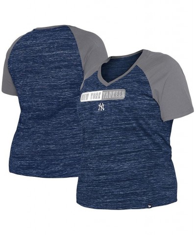 Women's Navy New York Yankees Plus Size Space Dye Raglan V-Neck T-shirt Navy $24.99 Tops